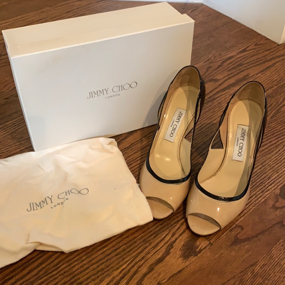 Jimmy Choo Patent Leather Black and Nude Heels